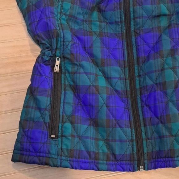 Relatively Puffer Retro Cinched in the Back Plaid Qilted Vest Zipped Jacket Coat - Picture 6 of 9
